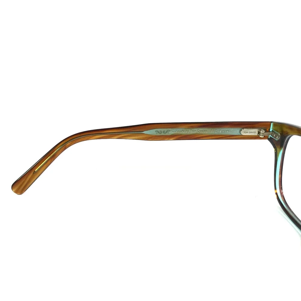 Tom Davies Eyeglasses Frames TD642 Col. 1826 Brown Horn Blue Rectangle 51-18-140